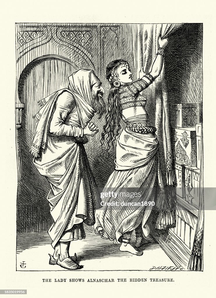 Mille et Une Nuits, La dame montre à Alnaschar le trésor caché, Arabes, Contes populaires du Moyen-Orient