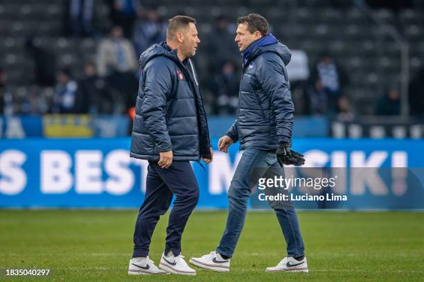 Coach Pal Dardai and Sport Director Benjamin Weber of Hertha BSC after the Second Bundesliga match between Hertha BSC and SV Elversberg at...