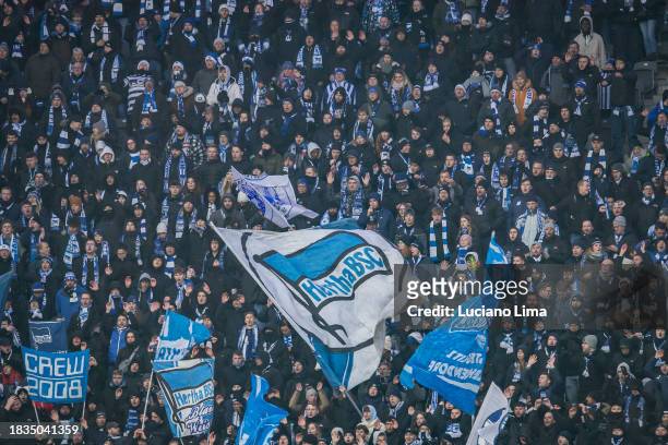 Hertha BSC Fans shows their support during the Second Bundesliga match between Hertha BSC and SV Elversberg at Olympiastadion on December 03, 2023 in...