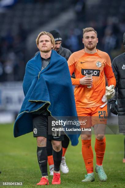 Thore Jacobsen of SV Elversberg looks frustrated after the defeat after the Second Bundesliga match between Hertha BSC and SV Elversberg at...