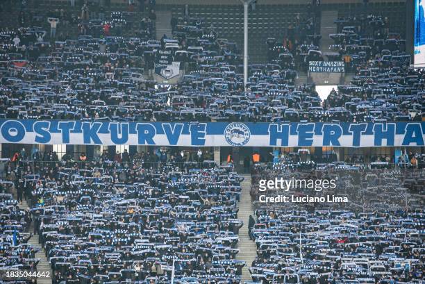 Hertha BSC Fans during the Second Bundesliga match between Hertha BSC and SV Elversberg at Olympiastadion on December 03, 2023 in Berlin, Germany.