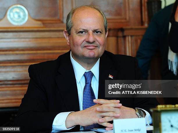 Serbian Foreign Minister Ivan Mrkic waits before his meeting with his Hungarian counterpart in the Hungarian Ministry for Foreign Affairs of Budapest...