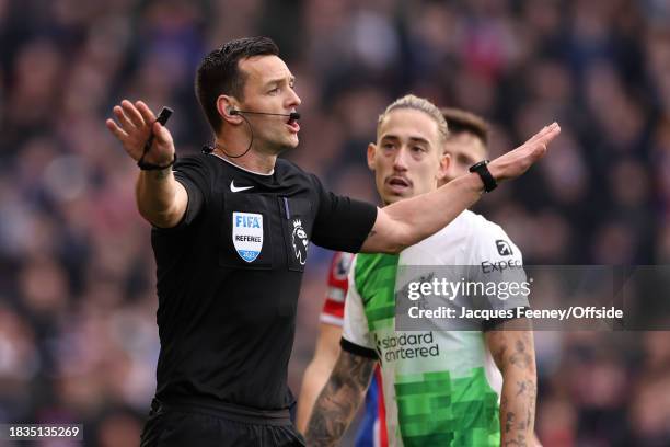 Match referee Andy Madley does not give a penalty after the VAR check during the Premier League match between Crystal Palace and Liverpool FC at...