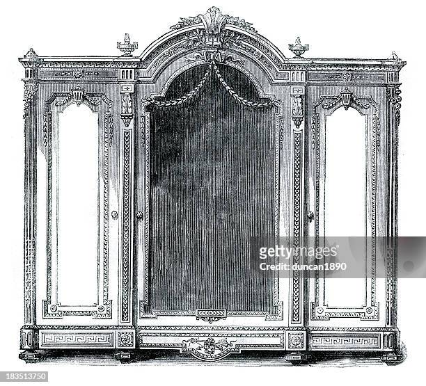 victorian furniture ornate wardrobe - wardrobe stock illustrations