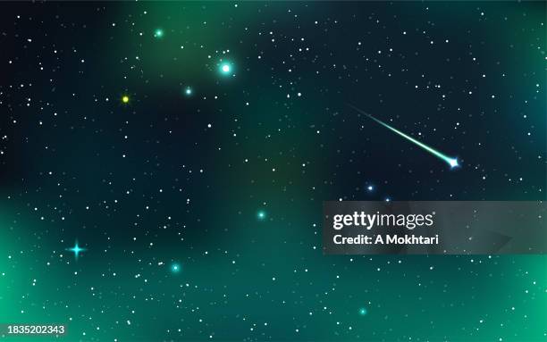 starry sky with meteorite. - galaxies collide stock illustrations