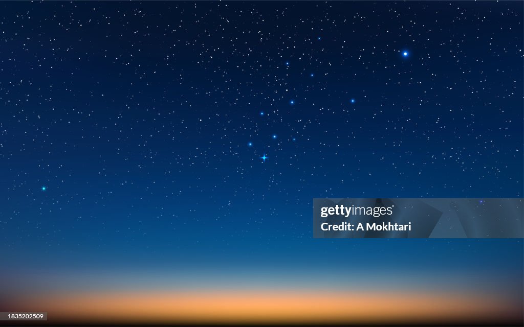 Nascer ou pôr do sol com céu estrelado.