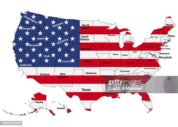 map of the united states with state names and geographic boundaries. - alaska us state stock illustrations