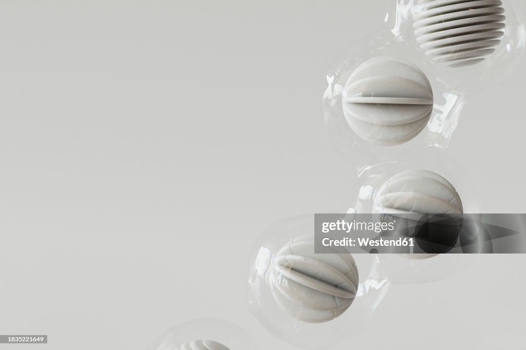 Wrapped Sphere 3d Render Of Row Of Plastic Wrapped Spheres Floating Against White ...