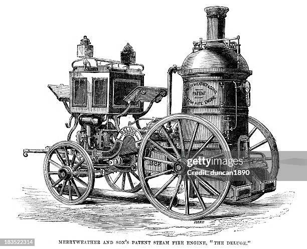 the deluge steam fire engine - vintage fire extinguisher stock illustrations