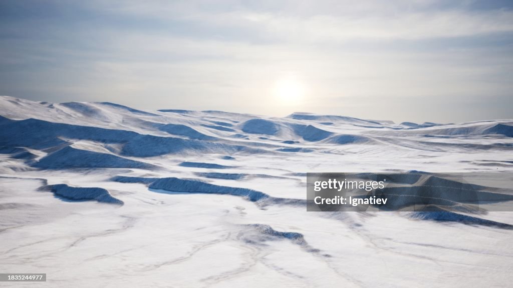 Frozen snow-covered Arctic desert
