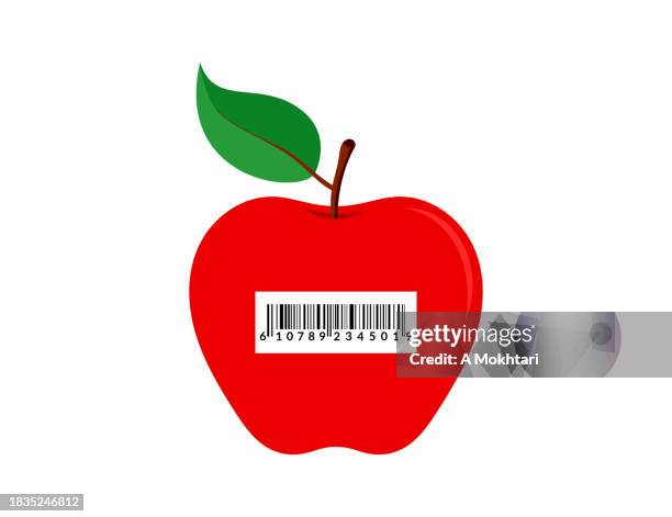 apple with barcode. - scan barcode stock illustrations