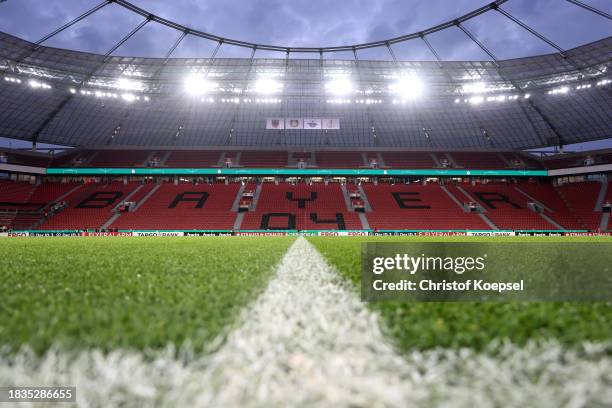 General view inside the stadium prior to during the DFB cup round of 16 match between Bayer 04 Leverkusen and SC Paderborn 07 at BayArena on December...