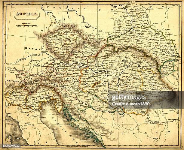 antquie map of austria and hungary - upper austria stock illustrations