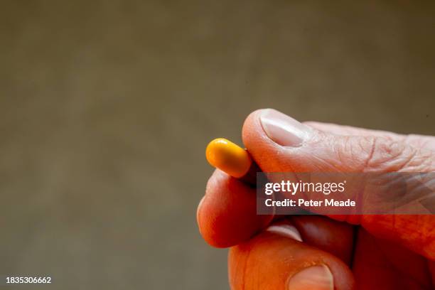 closeup of a patient holding an amoxicillin capsule - amoxicillin 個照片及圖片檔