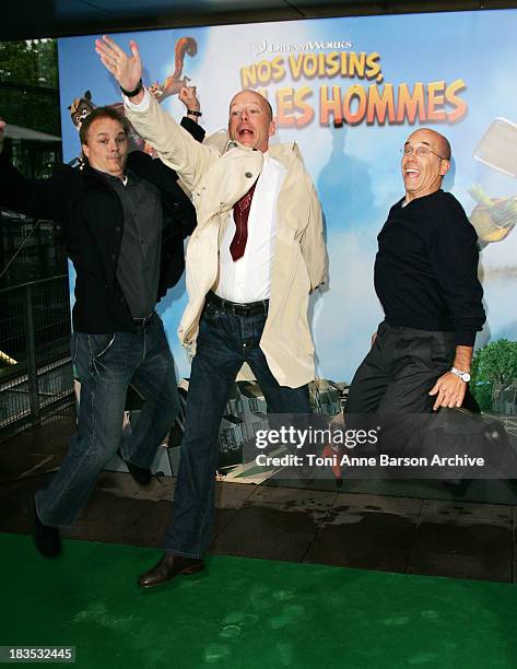 Karey Kirkpatrick, Bruce Willis and Jeffrey Katzenberg