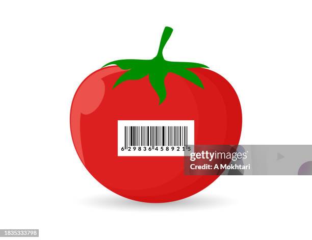 stockillustraties, clipart, cartoons en iconen met tomato with barcode. - tomato stock illustrations