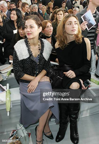 Marion Cotillard and Julie Gayet during Paris Fashion Week - Pret a Porter Spring/Summer 2006 - Chanel - Front Row at Grand Palais in Paris, France.