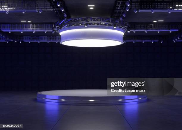 circular metal technology exhibition platform - stage decoration stock pictures, royalty-free photos & images