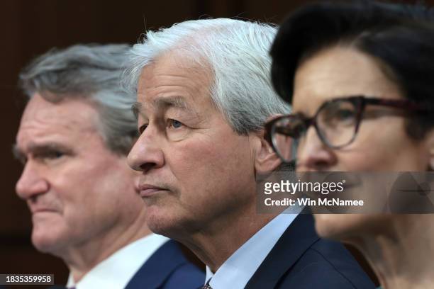 Brian Moynihan, Chairman and CEO of Bank of America; Jamie Dimon, Chairman and CEO of JPMorgan Chase; and Jane Fraser, CEO of Citigroup; testify...