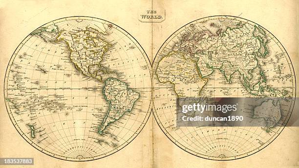 stockillustraties, clipart, cartoons en iconen met vintage map of the world - cartograaf