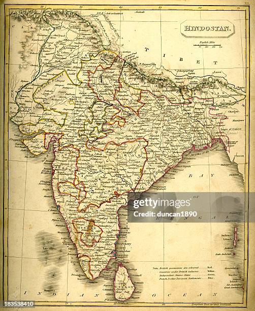 stockillustraties, clipart, cartoons en iconen met antquie map of india - punjab india