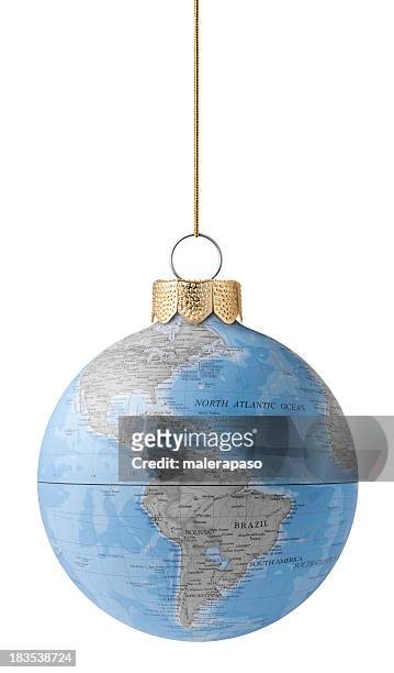 bola de natal com globo - mapa múndi imagens e fotografias de stock