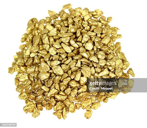 a pile of small and medium gold nuggets - rock object stock pictures, royalty-free photos & images