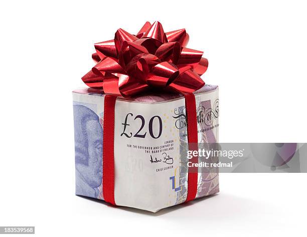 pound gift - pound sterling note stockfoto's en -beelden