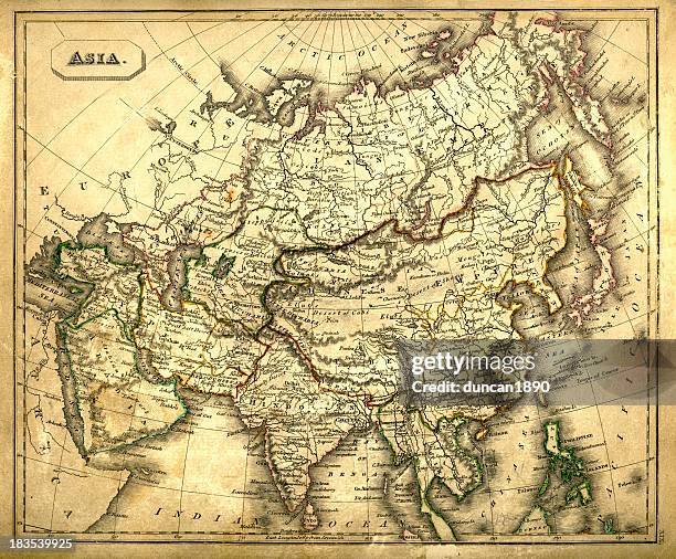 stockillustraties, clipart, cartoons en iconen met antquie map of asia - china oost azië