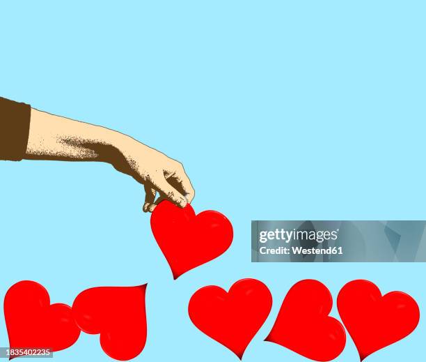 stockillustraties, clipart, cartoons en iconen met hand picking up red heart - romantiek begrippen