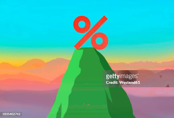 percentage sign on mountain peak - monetary policy stock illustrations
