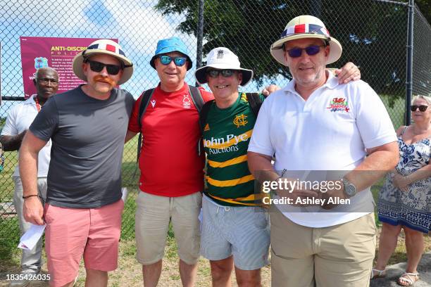 England Fans pose for a photo ahead of play during the 2nd CG United One Day International match between West Indies and England at Sir Vivian...