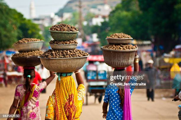 pushkar street scene - rajasthani women stock pictures, royalty-free photos & images