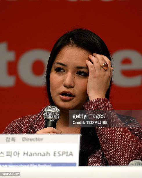 Hannah Espia of the Philippines, director of the movie "Transit", speaks during a press conference for the new directors at the 18th Busan...