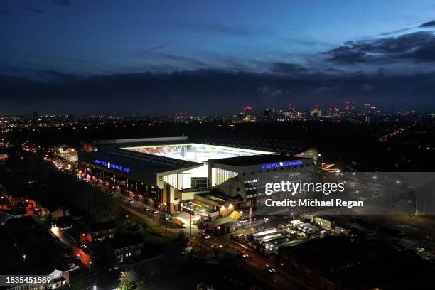 An aerial view of Villa Park before the Premier League match between Aston Villa and Manchester City at Villa Park on December 06, 2023 in...