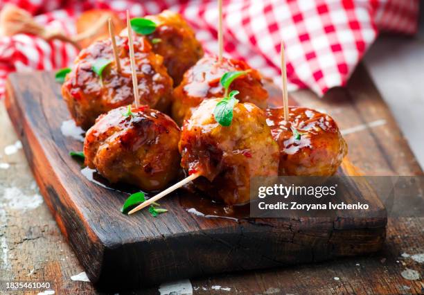 chicken meatballs with glaze - meatball stock pictures, royalty-free photos & images