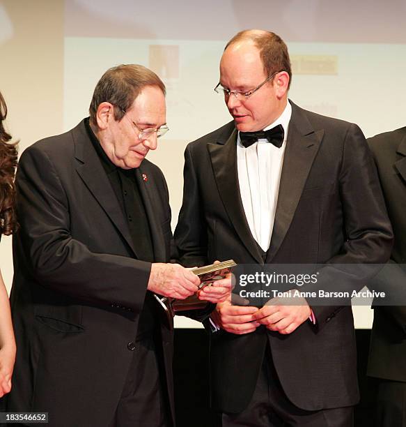 Robert Hossein and HSH Prince Albert II of Monaco during 2007 International Forum of Cinema & Literature - Closing Ceremony at Grimaldi Forum in...