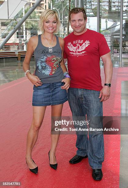 Actor Dimitri Diatchenko attends a photocall promoting the television series 'Indiana Jones' and actress Crystal Allen promotes the television series...