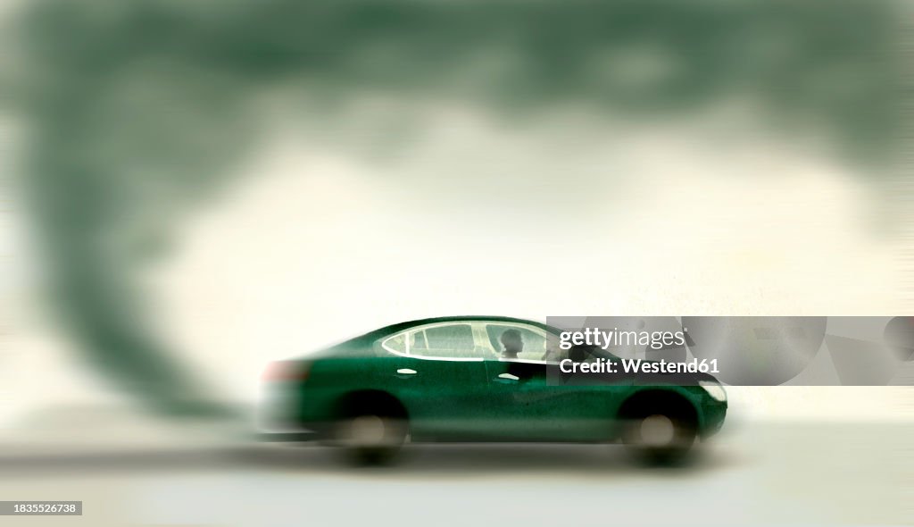 Black car emitting smoke from exhaust pipe