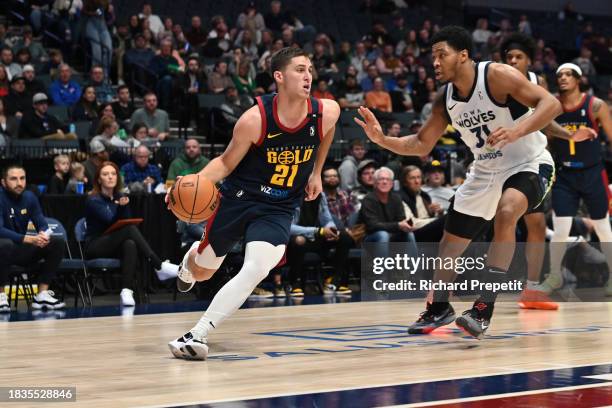 December 8:Collin Gillespie of the Grand Rapids Gold brings the ball up court against Iowa Wolves on December 8, 2023 at the Van Andel Arena in Grand...