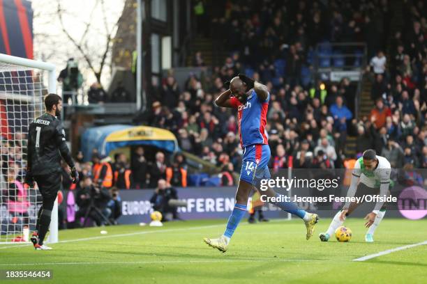 Jean-Philippe Mateta of Crystal Palace celebrates their first goal during the Premier League match between Crystal Palace and Liverpool FC at...