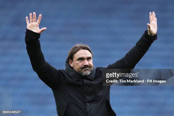 Leeds United manager Daniel Farke celebrates following the Sky Bet Championship match at Ewood Park, Blackburn. Picture date: Saturday December 9,...