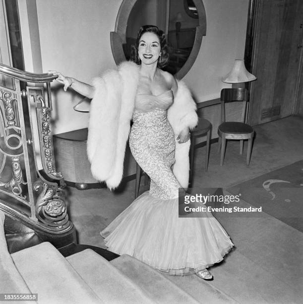 Actress Pat Kirkwood poses beside a staircase, February 14th 1958.