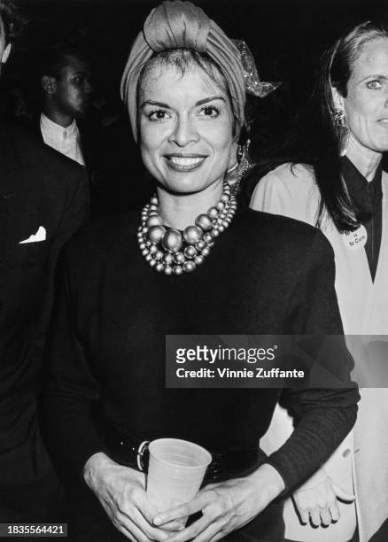 Nicaraguan actress Bianca Jagger attends an American Foundation for AIDS Research benefit, held at the Jacob Javits Convention Center in Midtown...