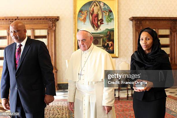 Pope Francis receives in audience the King of Lesotho Letsie III and the Queen Masenate Mohato Seeiso on October 7, 2013 in Vatican City, Vatican....