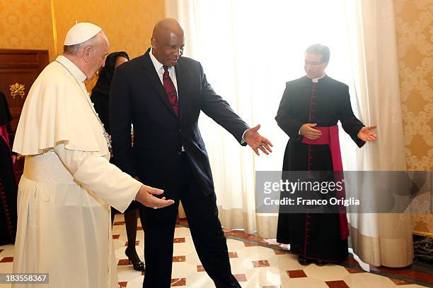Pope Francis receives in audience the King of Lesotho Letsie III and the Queen Masenate Mohato Seeiso on October 7, 2013 in Vatican City, Vatican....