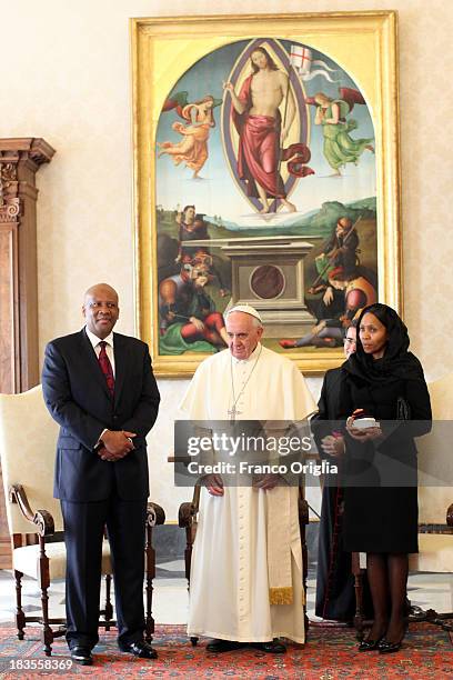 Pope Francis receives in audience the King of Lesotho Letsie III and the Queen Masenate Mohato Seeiso on October 7, 2013 in Vatican City, Vatican....