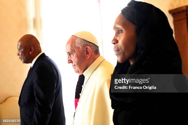 Pope Francis receives in audience the King of Lesotho Letsie III and the Queen Masenate Mohato Seeiso on October 7, 2013 in Vatican City, Vatican....