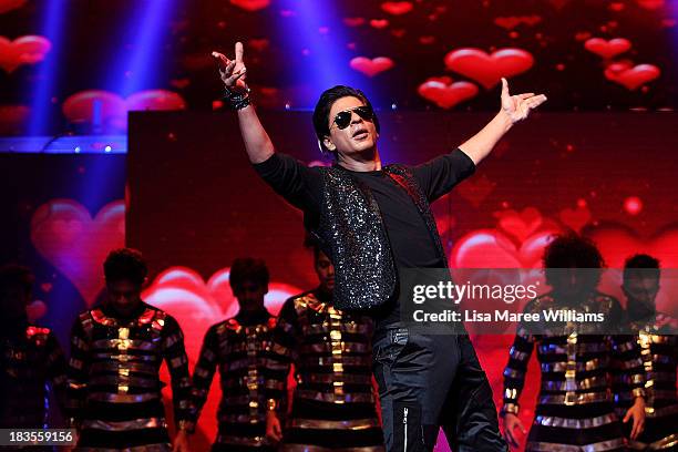 Bollywood Actor Shahrukh Khan performs live for fans at Allphones Arena on October 7, 2013 in Sydney, Australia. This performance of 'Temptation...