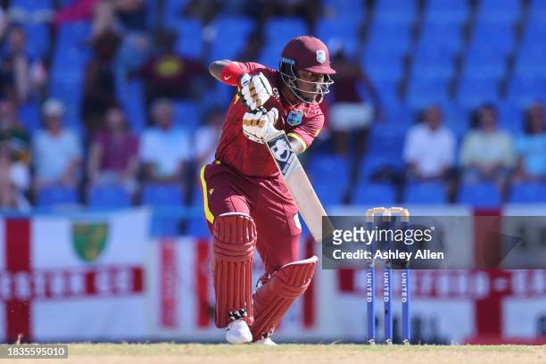 Sherfane Rutherford of West Indies bats during the 2nd CG United One Day International match between West Indies and England at Sir Vivian Richards...